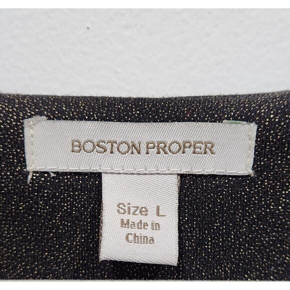 BOSTON Proper Black Gold Sparkle Ruched Side Cap Sleeve Mini Dress, L - Picture 8 of 8